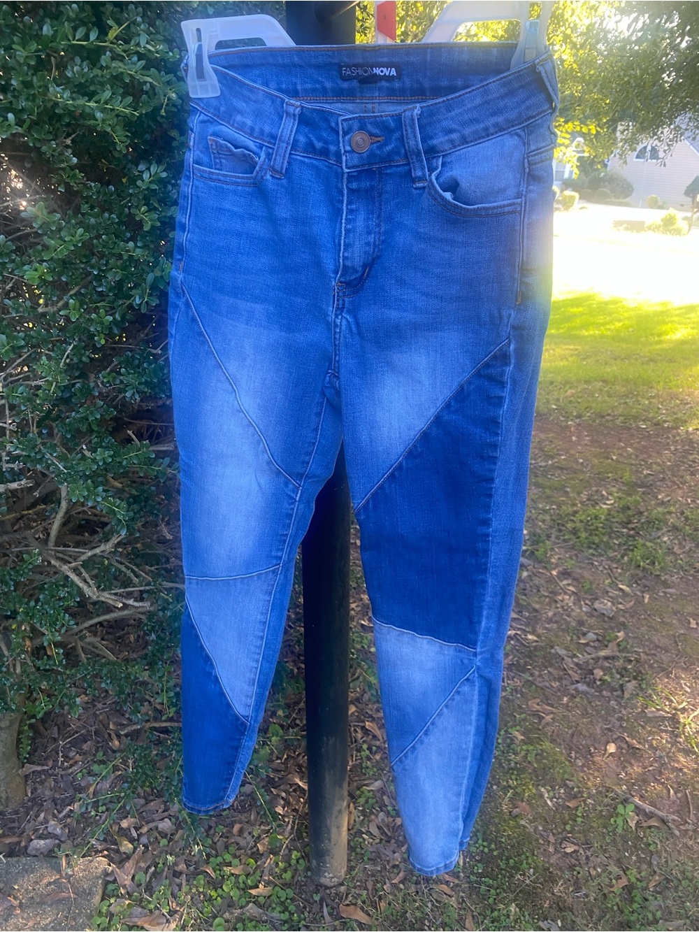 Fashion Nova Two-Tone Blue Patchwork Ankle Jeans